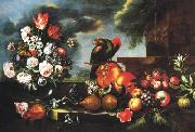 unknow artist Flowers, Fruit and a parrot France oil painting artist